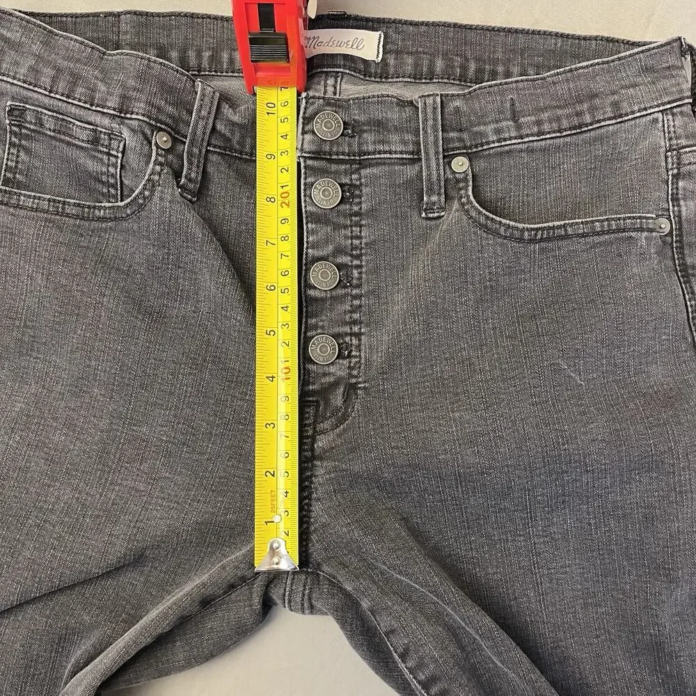 Madewell Jeans Women 31 Curvy 9" High-Rise Skinny Black Faded Freyed Hem Stretch - Picture 6 of 10